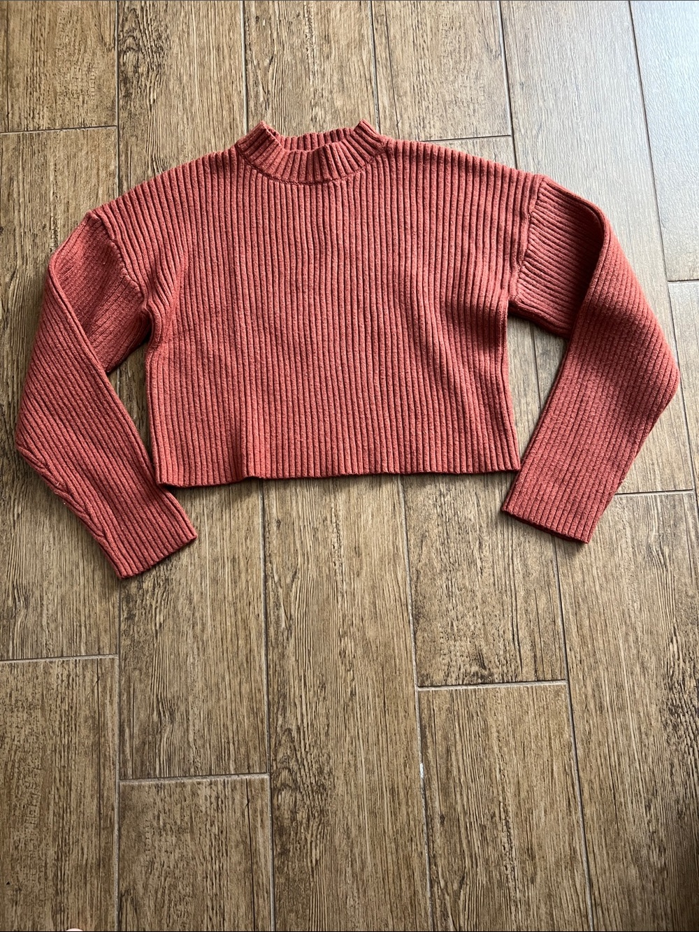 Lulu’s Mock-Neck Cropped Ribbed Sweater - Rust